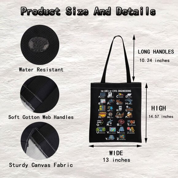 Civil Engineer Tote Bag Canvas Unisex Gift Graduation Durable Waterproof - Picture 2 of 6